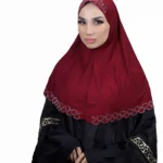 Maroon Embroidered Hijab with Beadwork – Elegant & Stylish