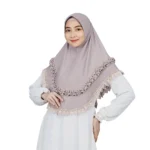 Mauve Grey Ruffled and Lace Hijab – Elegant Women’s Wear