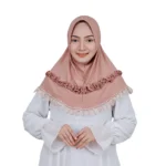 Rosy Beige Ruffled Lace Instant Hijab – Elegant & Feminine