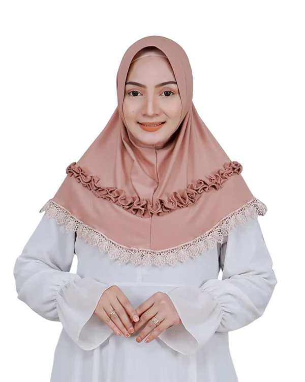 Rosy Beige Ruffled Lace Instant Hijab