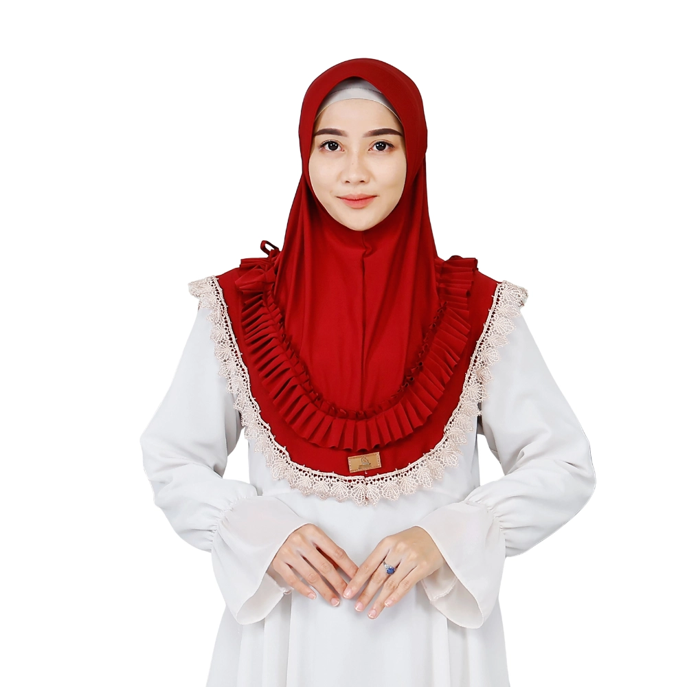 Festive Red Ruffle Lace Instant Hijab