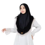 Black Lace Trim Instant Hijab for Girls – Elegant Wear