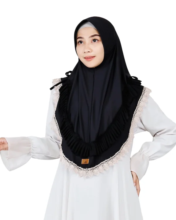 Black Lace Trim Instant Hijab for Girls
