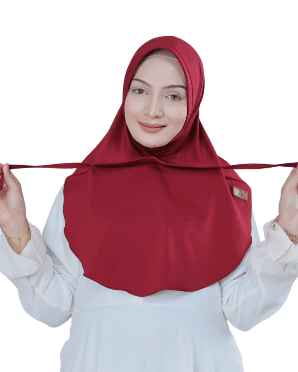 Elegant Solid Deep Red Tie Back Hijab for Girls - Image 3