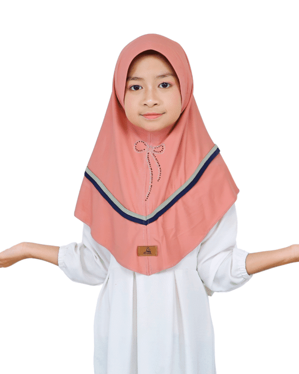 Charming Coral Pink Striped Hijab for Kids