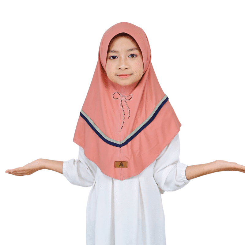 Charming Coral Pink Striped Hijab for Kids