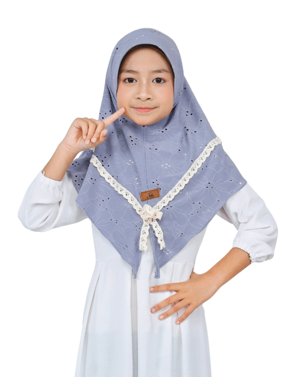 Dusty Blue Eyelet and Lace Hijab for Kids