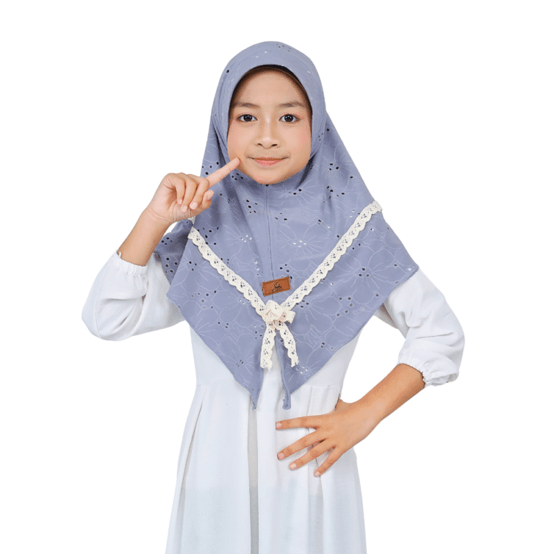 Dusty Blue Eyelet and Lace Hijab for Kids