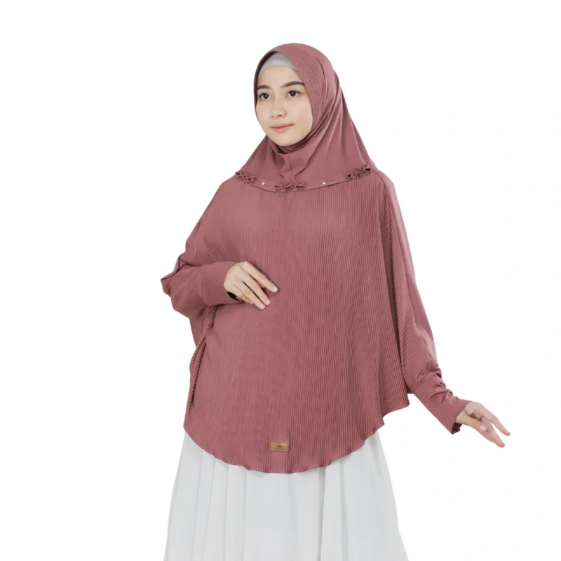 Pleated and Embellished Dusty Rose Hijab