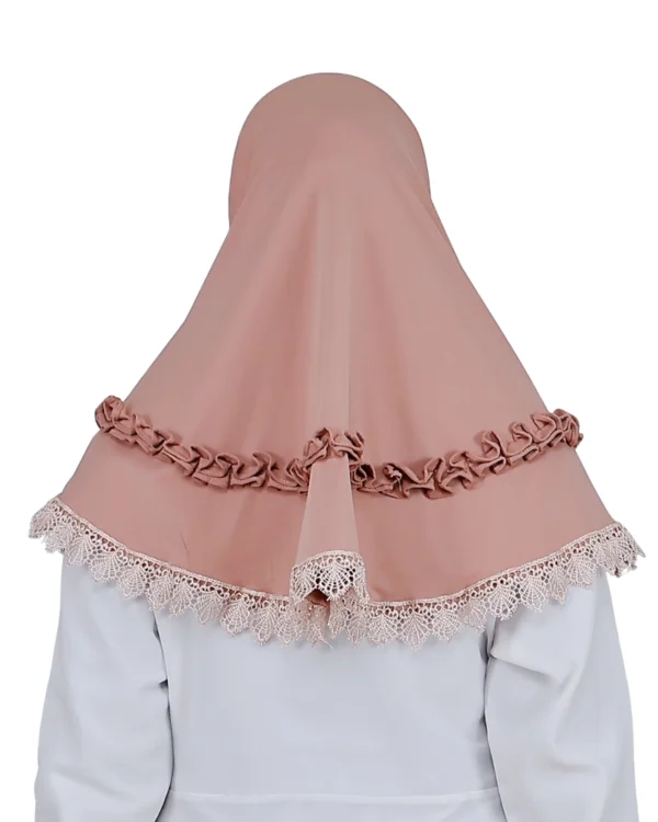 Rosy Beige Ruffled Lace Instant Hijab – Elegant & Feminine - Image 3