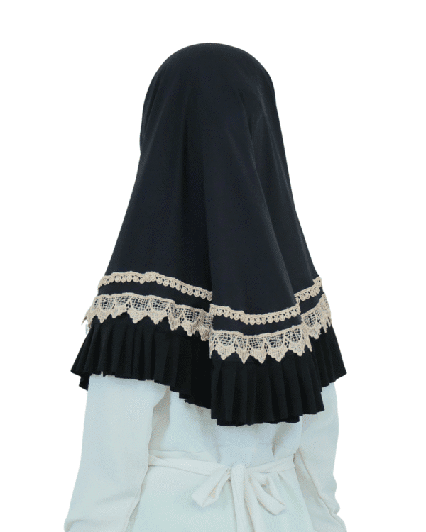 Chic Black Lace and Ruffle Hijab for Kids – Elegant, Stylish & Comfortable Wear - Image 3