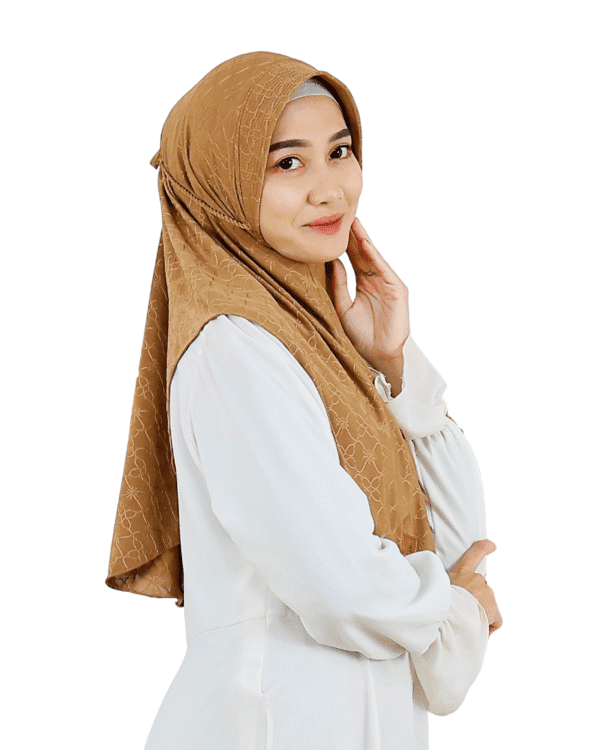 Elegant Patterned Beige Hijab for Girls – Stylish, Comfortable & Modest Wear - Image 2