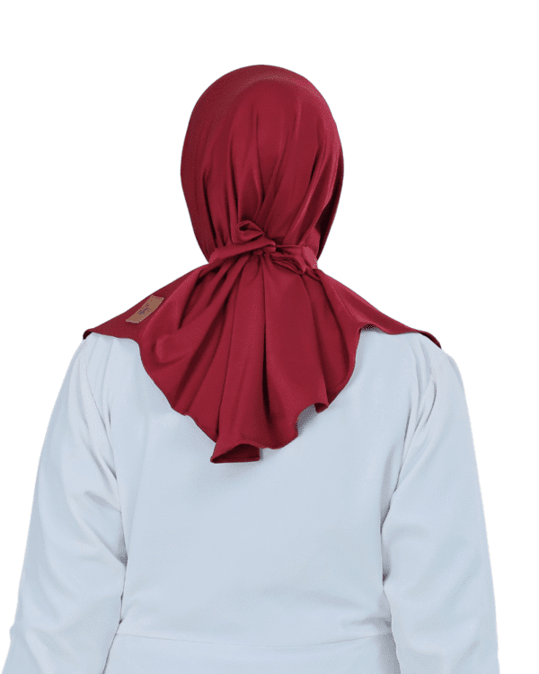 Elegant Solid Deep Red Tie Back Hijab for Girls - Image 4