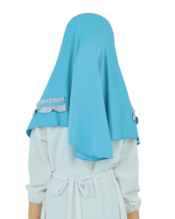 Charming Aqua Ruffled Hijab for Kids – Soft, Stylish & Comfortable Wear - Image 3