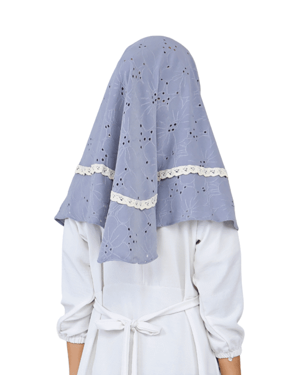Dusty Blue Eyelet and Lace Hijab for Kids – Soft & Stylish - Image 3