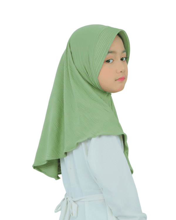Decent Light Green Hijab for Kids – Soft, Modest & Comfortable Wear - Image 2