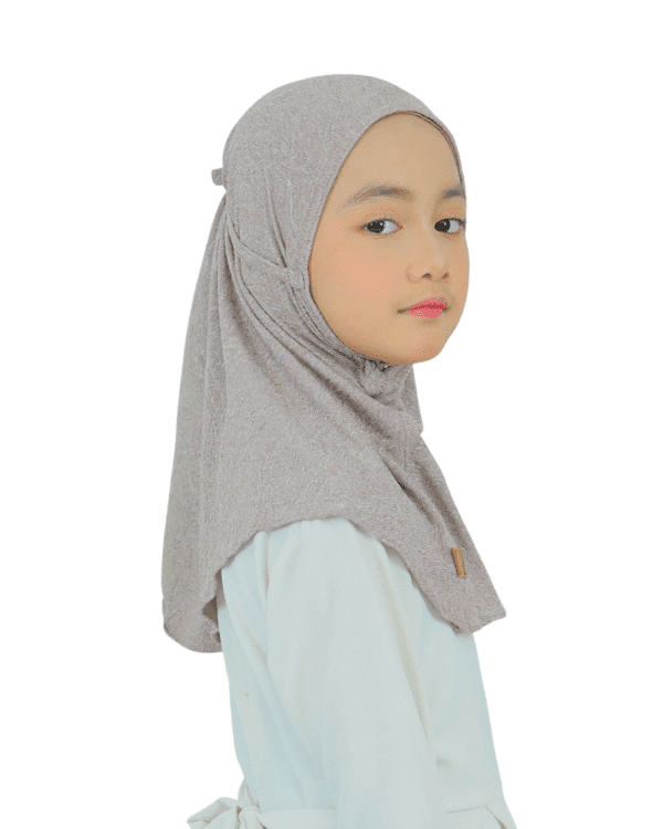 Modest Heather Taupe Hijab for Kids – Soft, Elegant & Comfortable Wear - Image 3