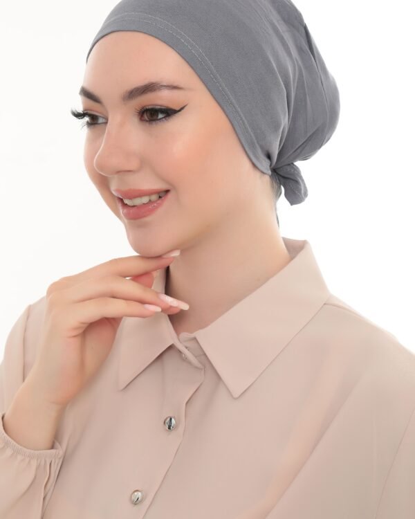 Soft Charcoal Grey Slip On Turban Cap – Modest & Chic - Image 2