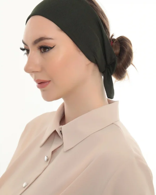 Olive Green Tie Back Turban Headband – Chic & Comfy - Image 2