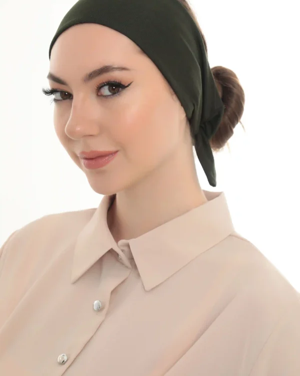 Olive Green Tie Back Turban Headband – Chic & Comfy - Image 3