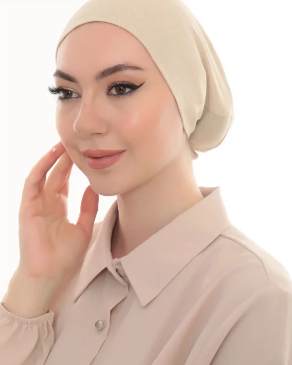 Classic Beige Jersey Bonnet Turban – Soft & Elegant Fit - Image 2