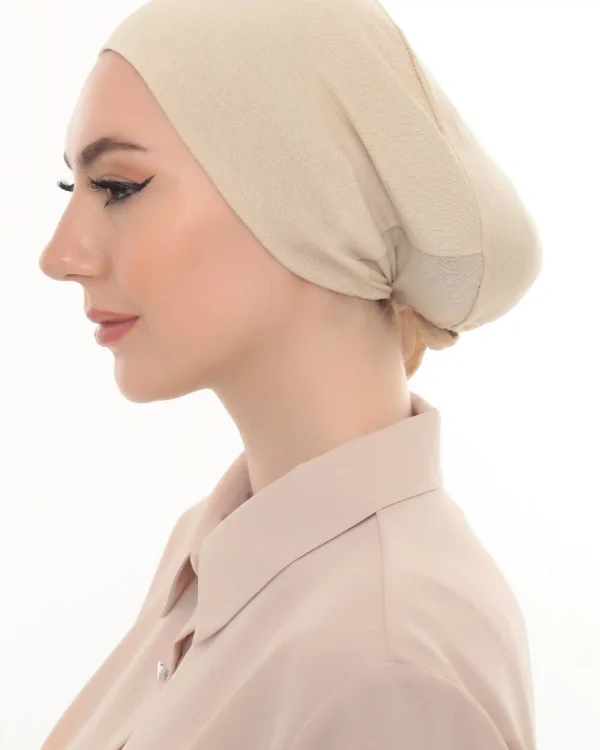 Classic Beige Jersey Bonnet Turban – Soft & Elegant Fit - Image 3