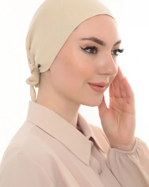 Classic Beige Jersey Bonnet Turban – Soft & Elegant Fit - Image 4