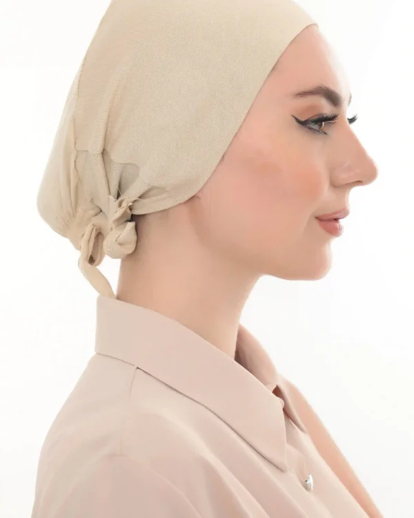 Classic Beige Jersey Bonnet Turban – Soft & Elegant Fit - Image 5