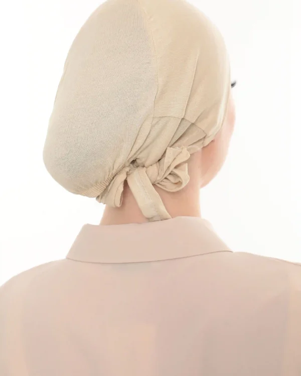 Classic Beige Jersey Bonnet Turban – Soft & Elegant Fit - Image 6