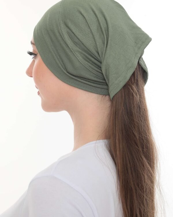 Fashionable Olive Green Crossover Turban – Soft & Chic - Image 7