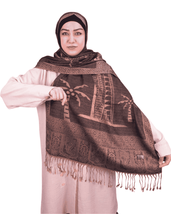 Brown Dual Tone Palm Tree Jacquard Shawl