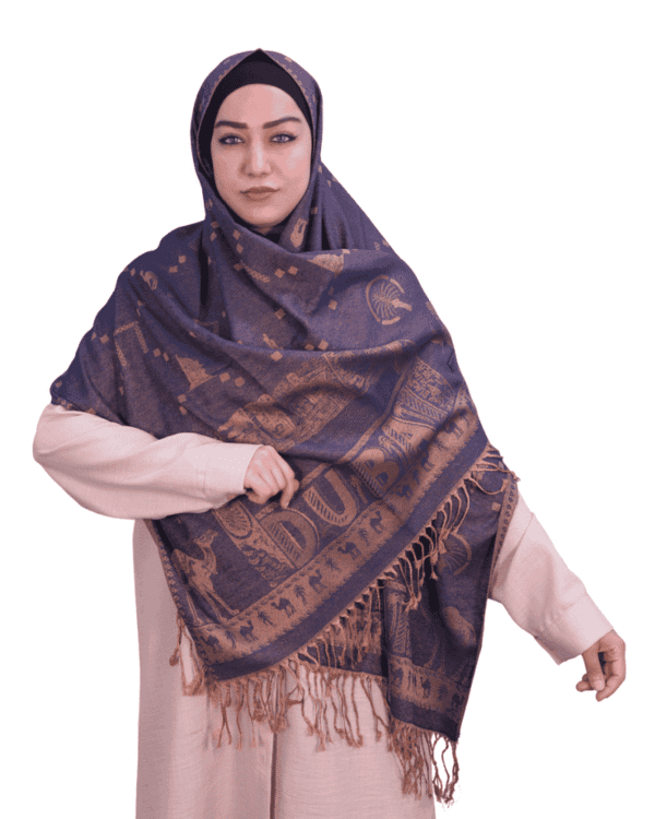 Navy Blue and Gold Camel Motif Jacquard Shawl