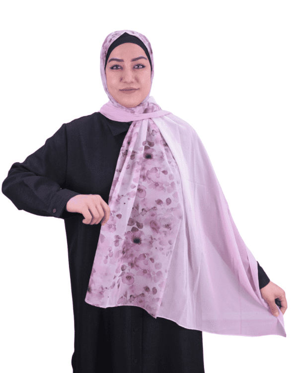 Pink and Black Floral Print Chiffon Shawl