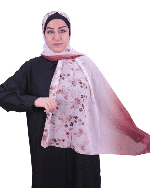 Pink and Brown Floral Print Chiffon Shawl