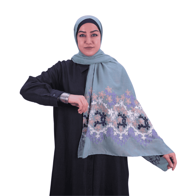 Mint Blue Embroidered Floral Shawl