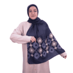 Geometric Embroidered Midnight Blue Shawl – Chic & Soft