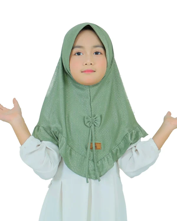 Dotted Green Hijab for Kids