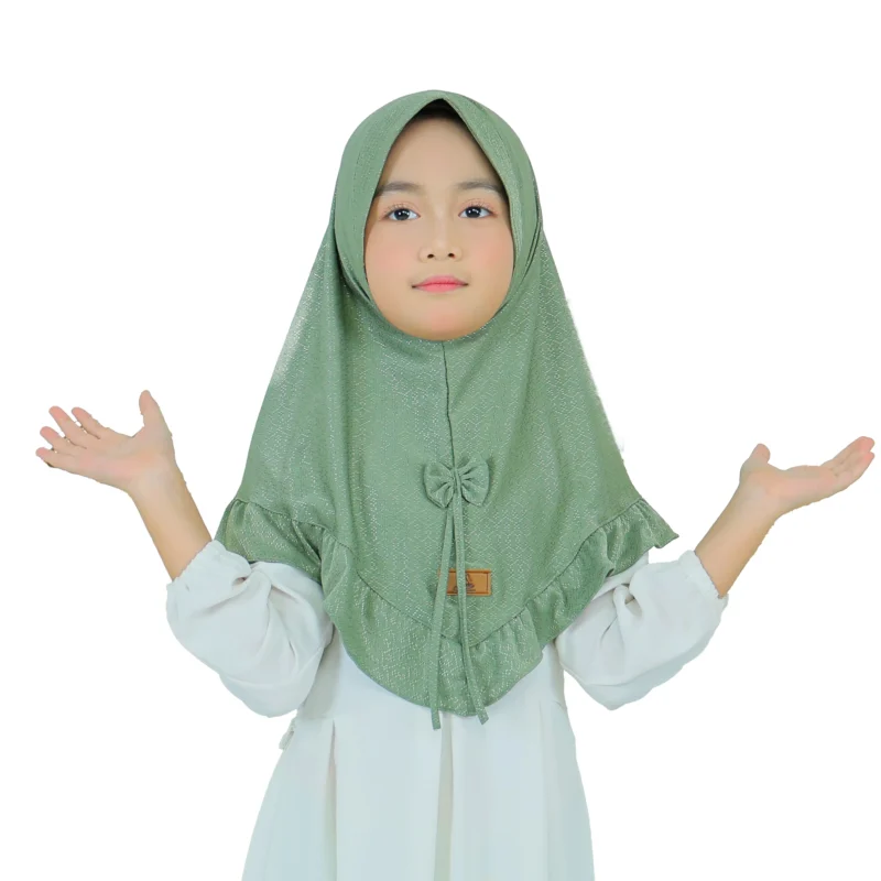 Dotted Green Hijab for Kids