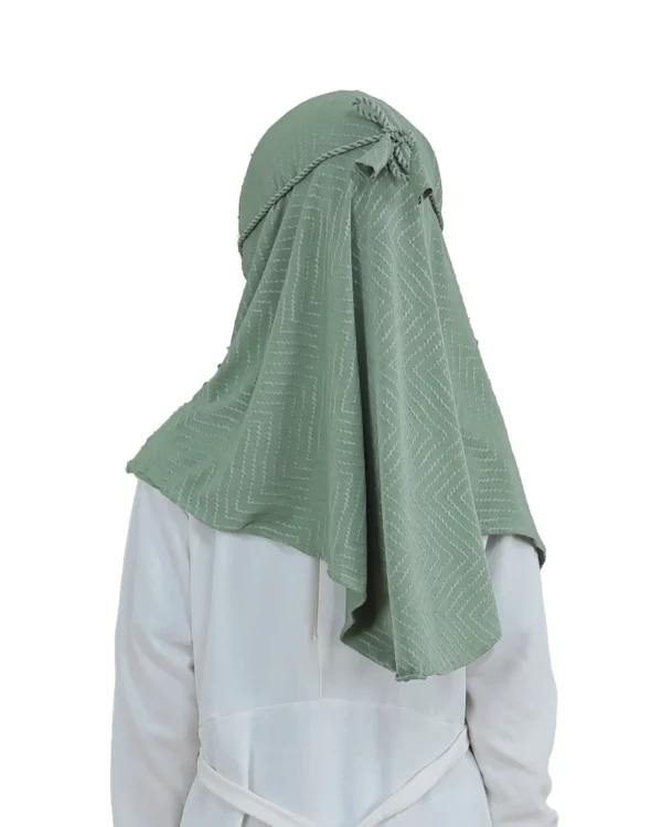 Light Green Chevron Hijab for Kids – Soft, Stylish & Comfortable Wear - Image 3