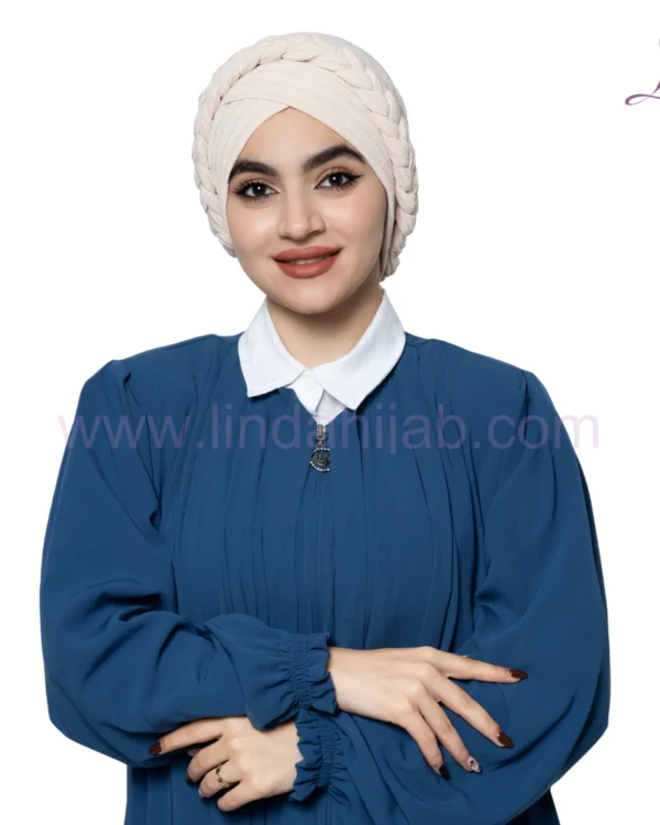 Cream Braided-Crown Turban – Elegant Texture & Secure Fit