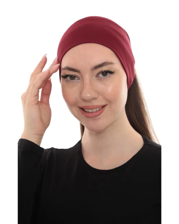Soft Stretch Hijab Under-Cap Turban – Plain Burgundy / Deep Wine - Image 1