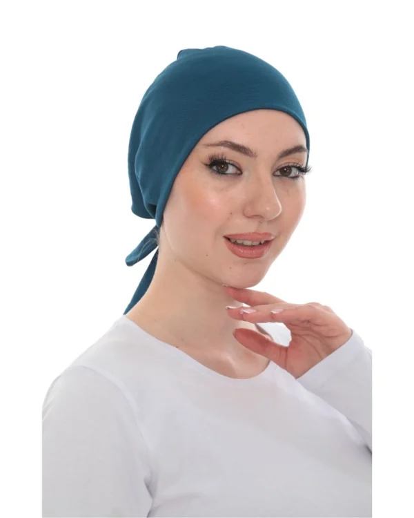 Soft Stretch Tie-Back Turban – Plain Teal / Petrol Blue - Image 1