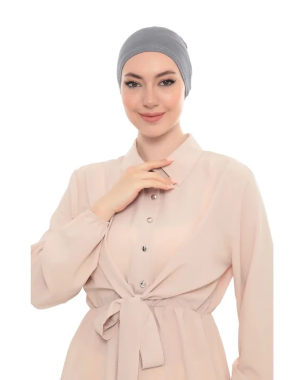 Stretch Tie-Back Hijab Under-Cap – Plain Light Blue Grey - Image 1