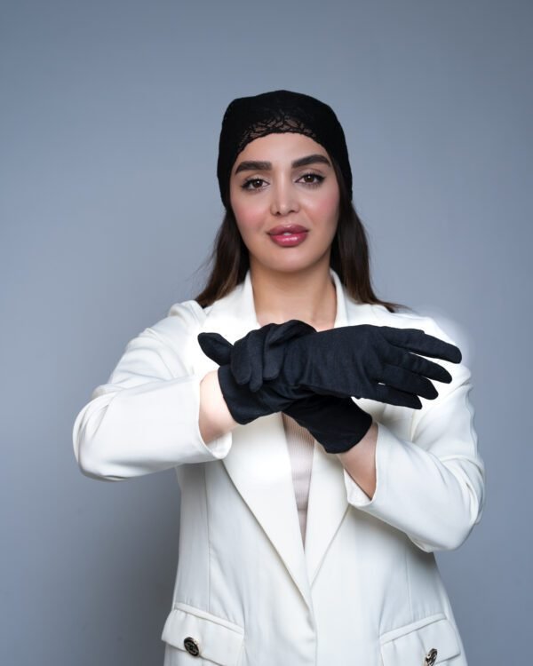 Black Cotton Ruched Modest Gloves – Everyday Comfort Wear - Image 2