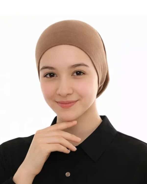 Junior Pull-On Hijab Under-Cap – Plain Olive Green / Girls' Size - Image 8