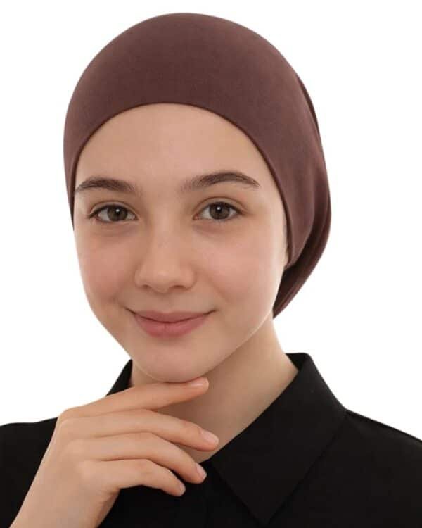 Junior Pull-On Hijab Under-Cap – Plain Olive Green / Girls' Size - Image 7
