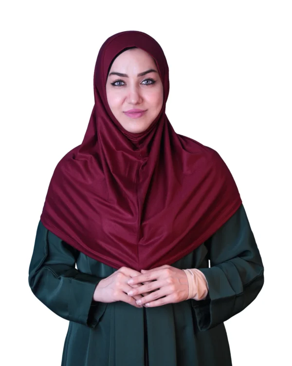 Women's Instant Khimar Bergo Hijab – Deep Maroon Burgundy - Image 1