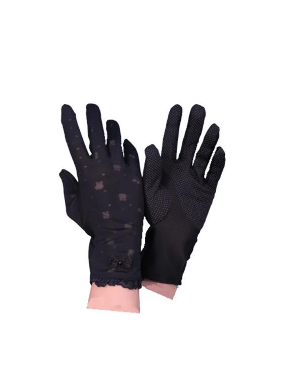 Women's Modest Stretch Gloves with Lace Bow Detail – Soft Lilac Pink - Image 4