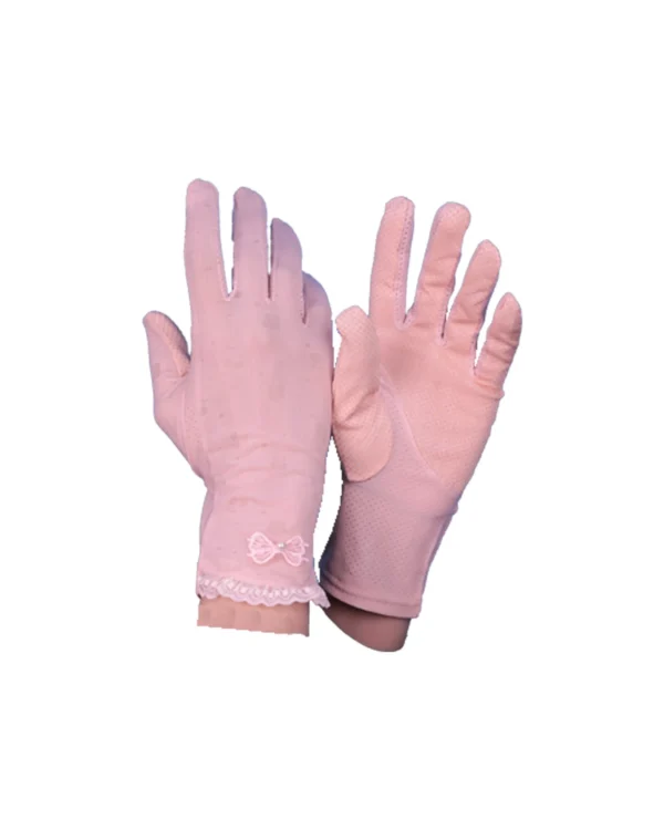Women's Modest Stretch Gloves with Lace Bow Detail – Soft Lilac Pink - Image 5
