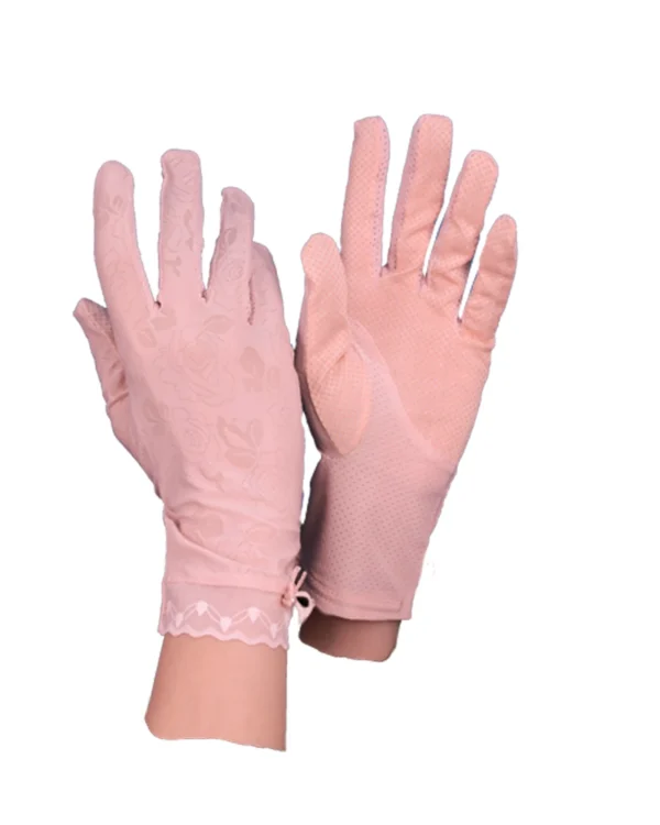 Women's Modest Stretch Gloves with Tone-on-Tone Floral Jacquard & Scalloped Lace Cuff – 4 Colour Options - Image 5
